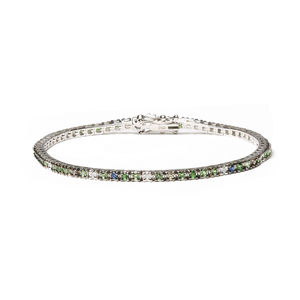 18K Gold 3/8 Ct Diamond Blue Sapphire & Green Tsavorite Gemstone Tennis Bracelet